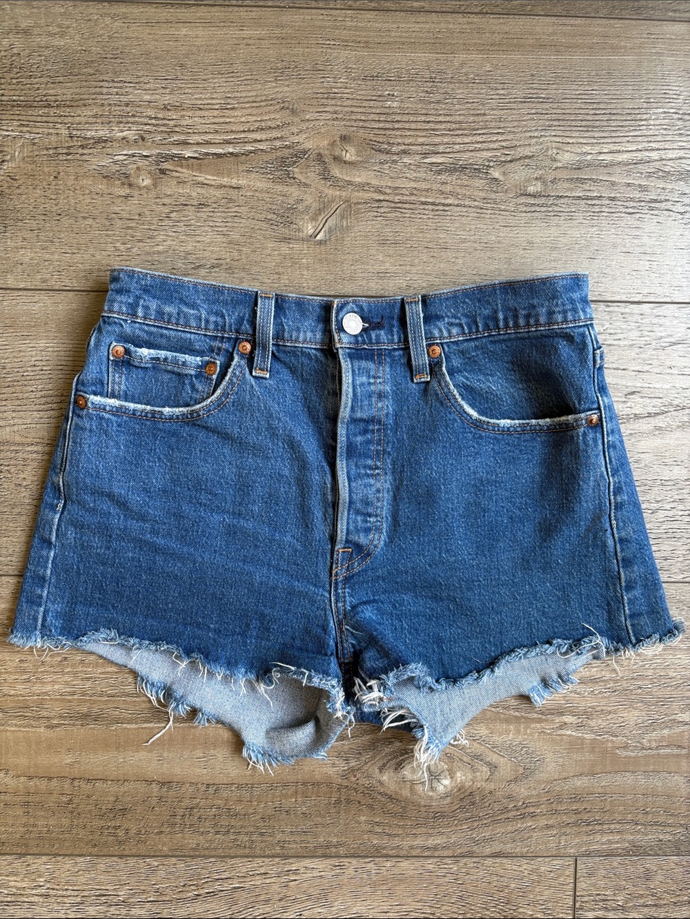 Levi’s Denim 501 Blue Frayed Hem Cutoff High waisted Jean Shorts